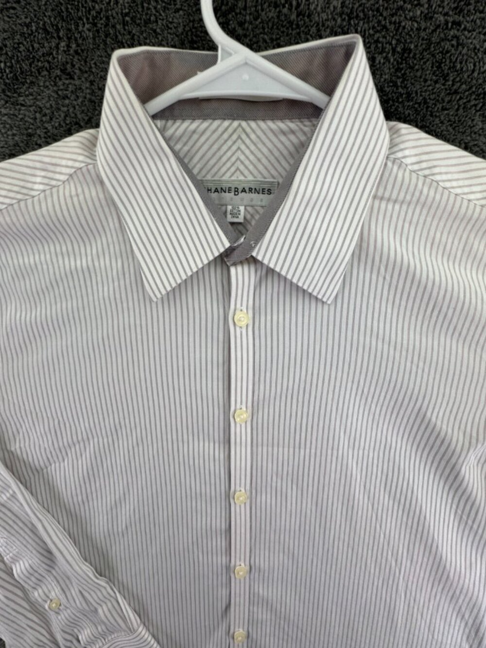 Jhane Barnes Men’s 16 34/35 Slim Fit Non Iron Cotton Striped Purple Button Up